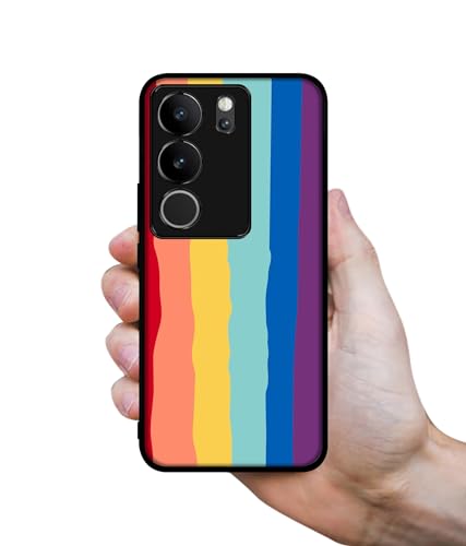 Image of Rainbow Design Premium 2D Printed Metal Back Case Cover for Vivo V29 5G / V29 Pro 5G