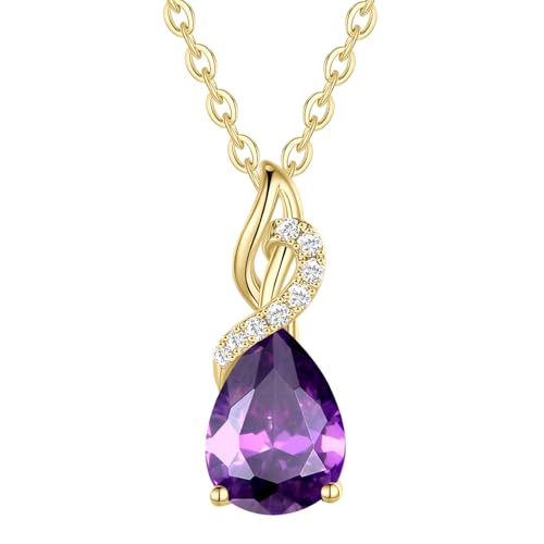 FANCIME Collier avec pendentif en or jaune 585 massif 14 carats avec pierre précieuse en forme de goutte et diamant 0,28 ct bijoux cadeau pour femme, argent...