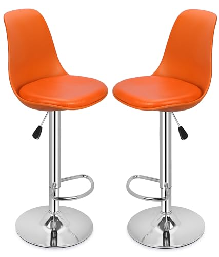 Image of DPI Modern Height Adjustable and 360 Degree Revolving Bar Stool | Kitchen Chair Suitable for Kitchen Cafeteria Dining Office Shops | (2, Orange)