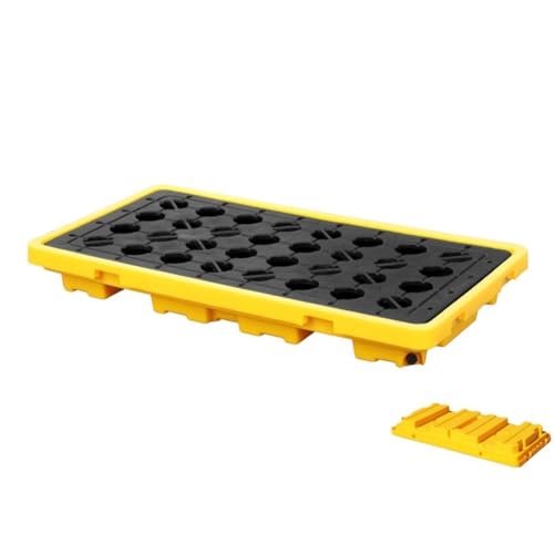 SGKOMN Oil Spill Containment Tray - Drum Spill Pallet with Grating, Modular Spill Platform, Anti-Leakage Spill Tray for Oil Drums, Yellow-130 * 68 * 15cm