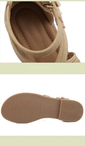 Women's Fashion Open Toe Sandals Gladiator Strappy Flat Sandals Back Zip Up Sandals Summer Beach2