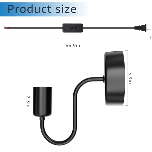 Image of Plug in Wall Sconce with Switch, Industrial Wall Mount Light Fixture E26 Vintage Wall Sconces, with Plug in Cord Black Metal Farmhouse Wall Lamp for Bedroom Living Room Corridor