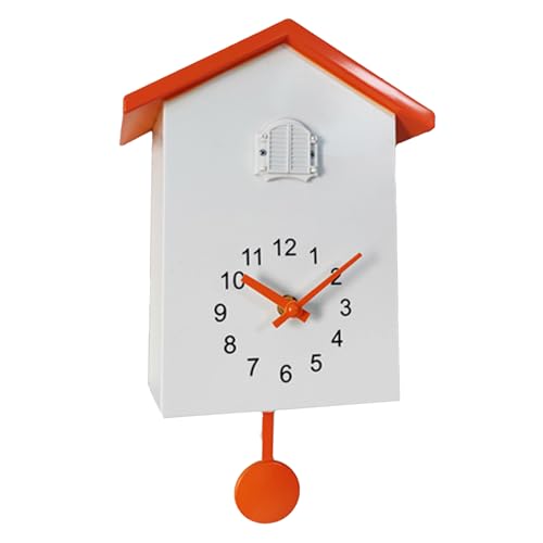 HAMON Cuckoo Clock Wall Clock Modern Cuckoo Clock with Pendulum, Cuckoo Clocks with Night Sleep Function, for Home Living Room Kitchen Office Decor Black Forest Vintage Cuckoo Clock (White/Orange)