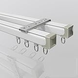 Double Rail De Rideau en Aluminium À Fixation Murale Rail Rideaux Plafond Rail À Rideau Coulissant pour SéParateur De Pièce Salon Chambre avec Poulies Silencieuses(Blanc,160cm)
