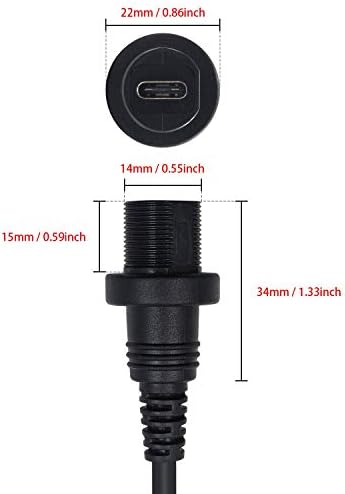 Duttek USB C Panel Mount Cable, Left &Right 90 Degree USB C Male to Female Mount Extension Dash Flush Cable for Car, Boat, Motorcycle, Truck Dashboard 30cm/12 Inch