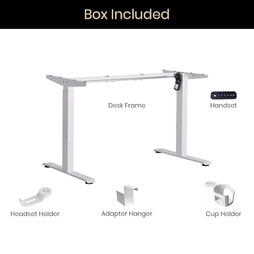 Image of Pulse Electric Height Adjustable Table Standing Desk| 80KG Wt Cap| 3 Year Warranty| Adaptor Hanger, Headphone & Cup Holder (White Only Frame | No Tabletop)