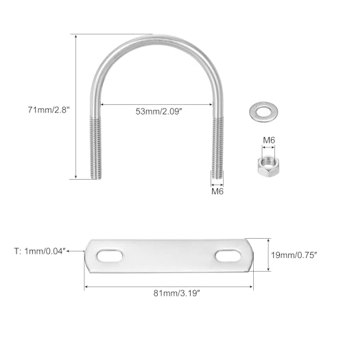Image of uxcell Round U-Bolts, 8 Sets 53mm(2.09 inch) Inner Width 71mm Length M6 304 Stainless Steel U Clamp Bolt with Nuts and Plates, for Boat Trailer