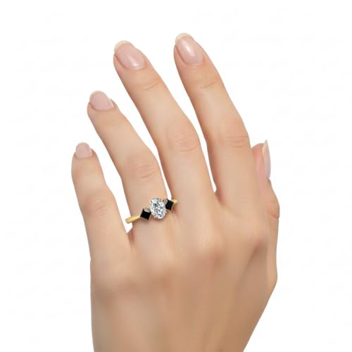 Image of Choose Your Gemstone Kite Design Diamond CZ Ring Yellow Gold Plated Oval Shape 3 Stone Engagement Rings Everyday Jewelry Wedding Jewelry Handmade Gifts for Wife US Size 4 to 12