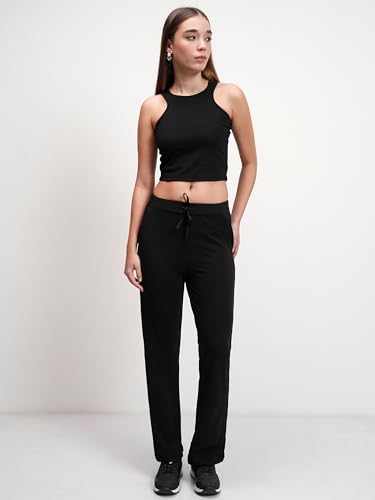 Image of Tokyo Talkies Women's Co-ord Set | Sleeveless Crop Top & Drawstring Trousers | Perfect for Casual Outings & Vacations