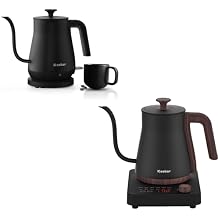 Electric Gooseneck Kettle Boudle Set - Gooseneck Electric Kettle and Gooseneck Electric Kettle with 6 Temperature Control Presets and Led Display, 0.8L, 0.8mm Spout, 304 Stainless Steel, 1000W