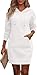 TrendiMax Damen Hoodie Kleid Herbst Übergangs Kapuzenpullover Sweatkleid Textur Knopf Langarm Sweatshirt Kleid mit Kapuze (M, Weiß)