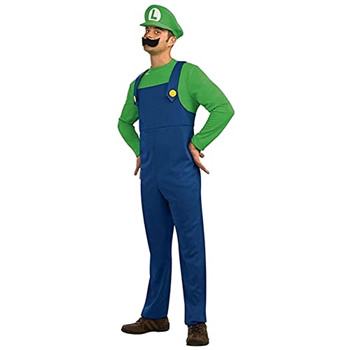 VISVIC Super Mario Luigi Bros Costume de cosplay Costume unisexe pour homme, femme, adulte, enfant adolescent, homme vert Luigi, S