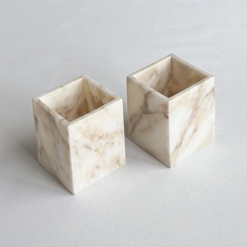 StonePlus Natural Marble Stone Square Storage Container Empty Vessel Holder Cup for Candle/Pens/Sundries items (Gold) by StonePlus - Image 2