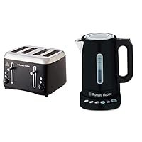 Russell Hobbs RHT514BLK Addison 4 Slice Toaster, Matte Black & RHK510BLK, Addison Digital Kettle, Keep Warm Function, Matte Black