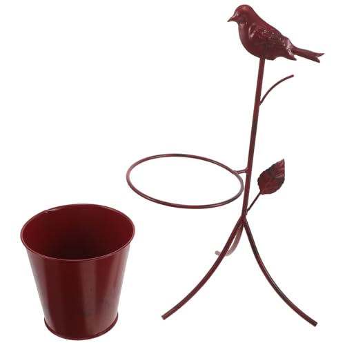 Soporte para macetas de metal rojo antivuelco para terrazas y patios 2