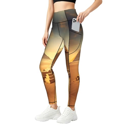 Leggings con estampado de pirámide egipcia para mujer mallas fitness con bolsillos para gimnasio