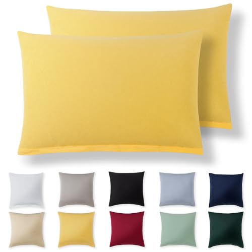 Alreya Kissenbezug 50 x 80 cm (2er Set) - Gelb - 100% Jersey Baumwolle -...