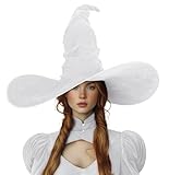 VZQI Witch Hat Halloween White Witches for Women Adult Wizard 24-inch Large Ruched Hat