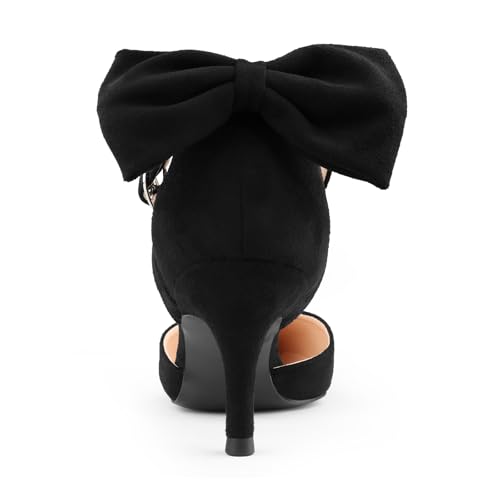 JOY IN LOVE Women's Pumps Kitten Bow Heels Closed Pointed Toe Sandals Ankle Strap Dress Shoes4