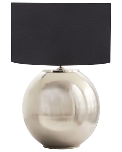 Beliani Lampe à Poser Moderne Base en Fer avec Abat-Jour en Coton et Lin Argenté Sobramati