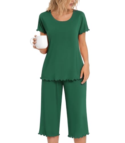 Image of NACHILA Bamboo Viscose Pajamas for Women Set Cooling Capri Short Sleeve Pjs