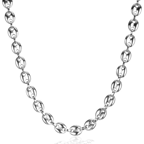 LOCCY Chaine Maille Grain de Café Homme, Collier Grain de Café en Acier Inoxydable 6/7/9/11mm Grain de Café Chaîne Hip Hop Collier Chaine pour Homme...