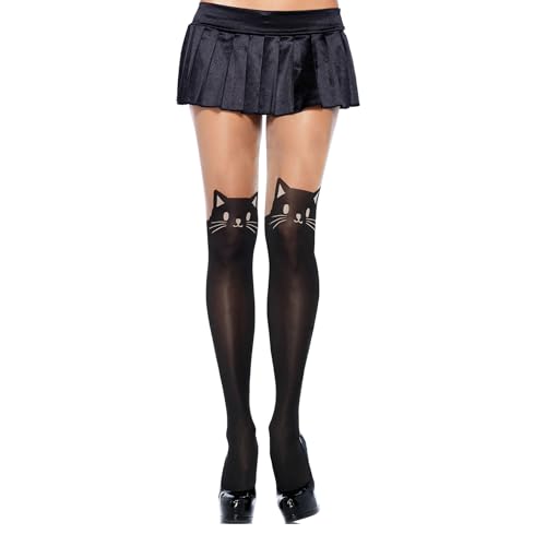 GamTelightpe Collant fantaisie bas noir transparent motif le chat