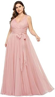 Women's Plus Size V-Neck Wrap Empire Waist Tulle Bridesmaid Dress Blush US18