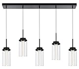 MELUCEE Modern Chandelier for Dining Room 5-Light Dimmable LED Pendant Light with Clear Glass Shade...