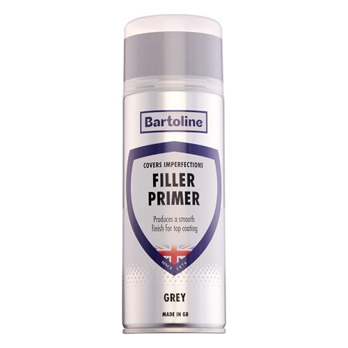 Bartoline Filler Primer Grey Spray Paint 400ml Matt Finish Multi-Surface Filler and Primer for Metal, Wood, Plastic Fills Scratches Fast-Drying, High-Coverage Base Coat for Topcoats