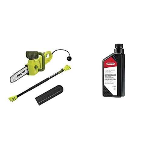 Sun Joe SWJ807E 10 inch 8.0 Amp Electric Convertible Pole Chain Saw, Green & Oregon 54-026 Chainsaw Bar and Chain Oil, 1 Qt