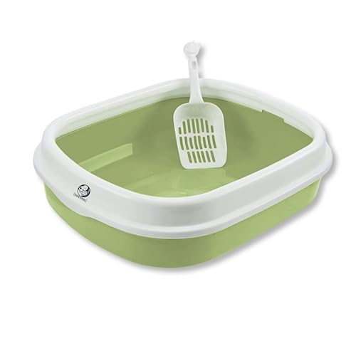 Image of Foodie Puppies Cat Litter Box Tray with Rim and Scooper - (Light Green) (Large, 46 x 38 x 13 cm) | Semi-Closed Design and Durable Quality | Pet Litter Sand Tray Suitable for All Adult Cats & Kittens