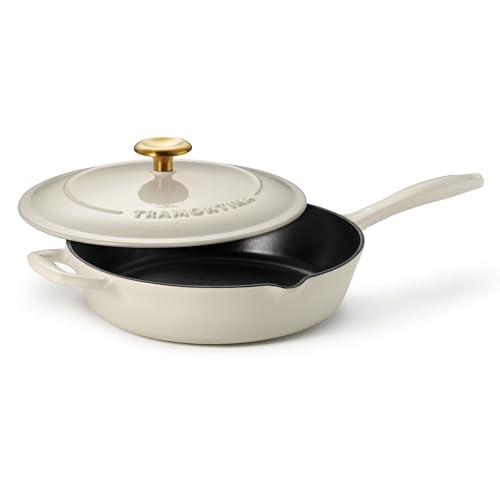 Image of Tramontina Bestow Enameled Cast Iron 10-Inch Skillet with Lid, Latte