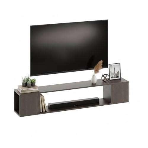 Image of FURNEASER Ether Modern Wall Mounted TV Unit with Floating Shelf | Wooden TV Entertainment Unit for Living Room | Engineered Wood Media Console for 43,50, 55 to 65 Inch TV (Wenge)