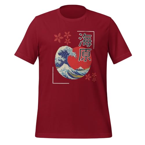 T-shirt Kanagawa Wave en coton style art japonais et kanji traditionnel
