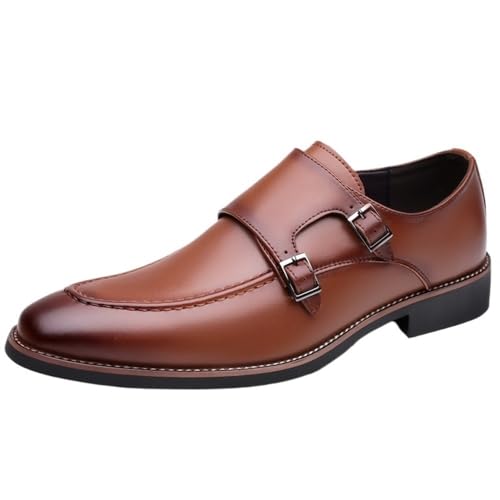 Men Formal Shoes Toe Double Monk Synthetic Leather Prom Slip-on Round Toe Anti-Slip Non Slip Resistant Working