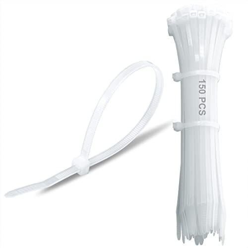 150pcs Zip Ties 12 Inch Long Clear Cable Plastic Zipties 12in Thick Wire Tie Wraps 50 Lbs,Electronic Cord Management White