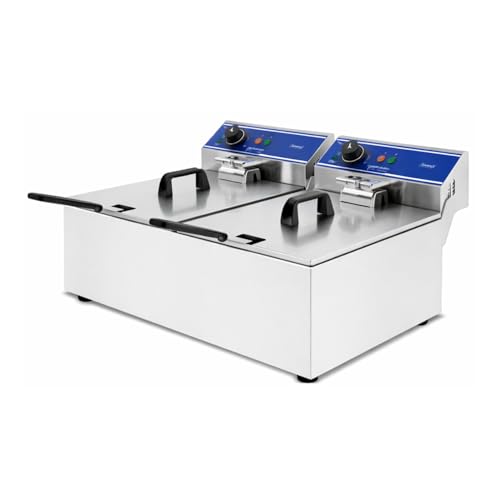 Friteuse Électrique Professionnelle Double – 2 × 6 L – 7200 W – Inox – 2 Cuves Amovibles – Thermostat 50–200°C