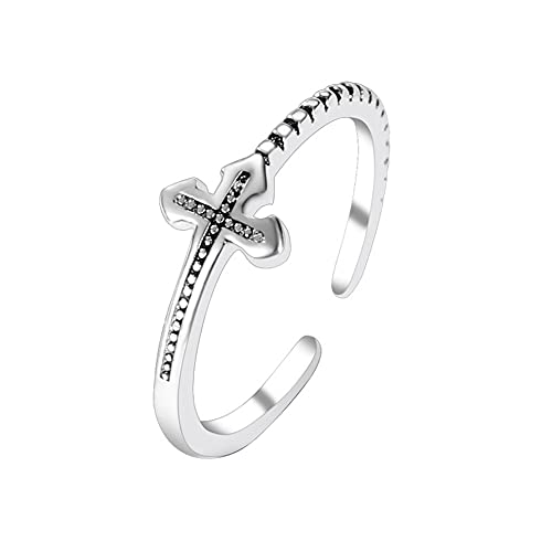 Sideways Cross Rings For Women Teen Girls Religious Cz Finger Rings For Women Christian Catholic Silver Rhinestone Faith Cross Rings #TOP6