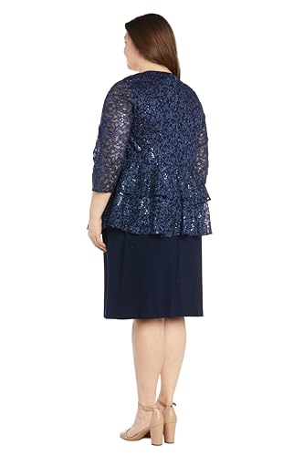 Image of R&M Richards Women's Elegant Sheath Ensemble W /Tiered Glitter Lace Jacket - Formal Evening Wear, Wedding Guest