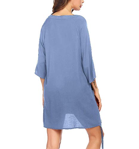 Cache-maillot de plage pour femme avec col en V et imprimé papillon, bleu, L