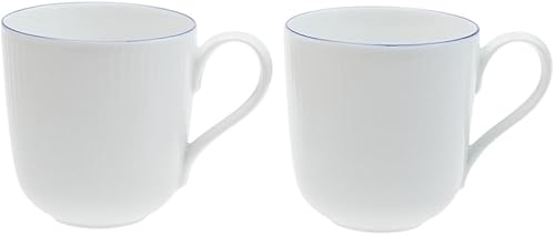 Royal Copenhagen 1058878 - Tazas de par de líneas azules, 9.5 onzas líquidas (9.5fl oz), regalo de boda, blanco