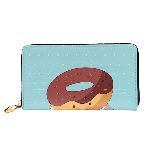 Portefeuille en cuir zippé long porte-monnaie téléphone PEIXEN motifs donuts colorés noir