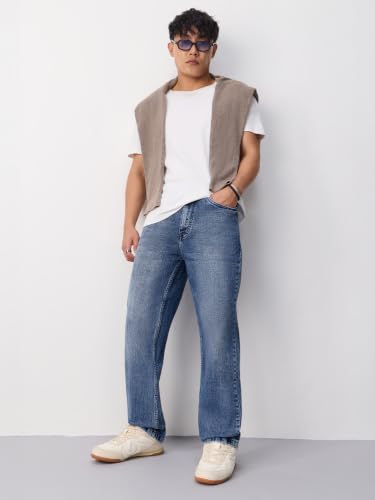 Image of The Souled Store Straight-Fit Denim: Men and Boys Cotton Blend Straight Fit Cargo Pockets Lightweight Everyday All-Season Denim Jeans