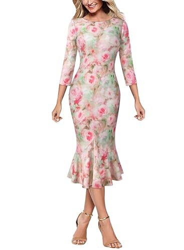 Image of VFSHOW Womens Vintage Elegant Cocktail Party Bodycon Pencil Mermaid Midi Mid-Calf Dress