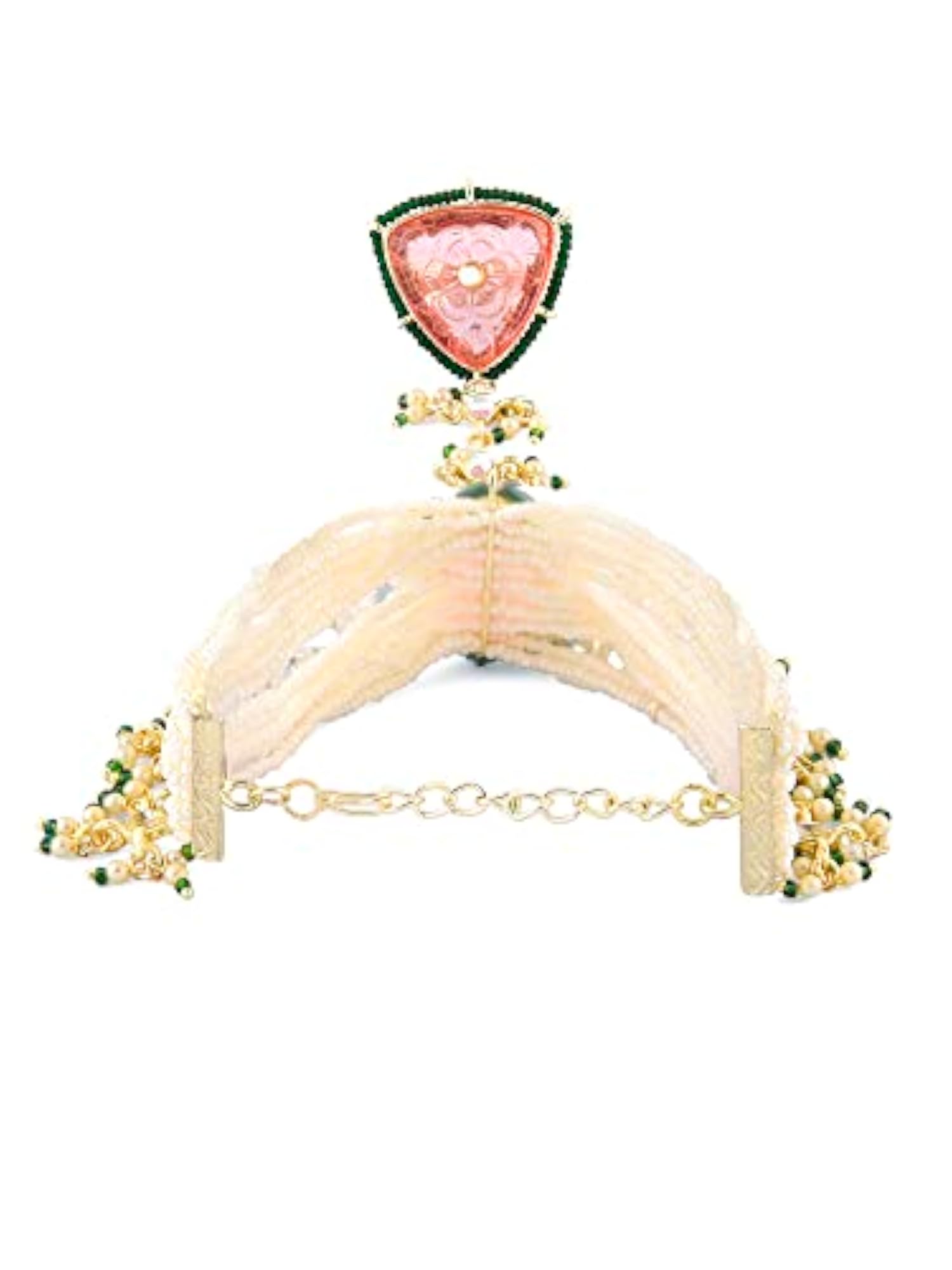 Women's Pink & Green Multistrand Bridal Hand Harness