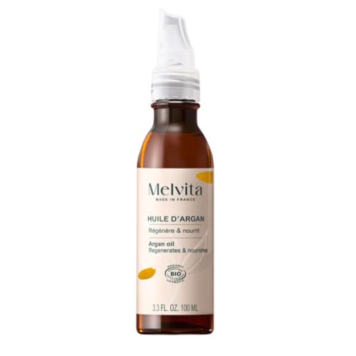 Melvita - Aceite de Argán Bio - Cuidado Natural para Rostro, Cuerpo y Cabello - Nutritivo, Reafirmante y Protector - Aceite Vegetal Multiusos - Botella de Vidrio Reciclable - 100 ml