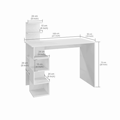 Image of FURNEASER Edward Modern Engineered Wood Study Table with Side Bookshelf Storage | Space-Saving Computer & Laptop Gaming Desk for Home Office | Wooden Writing Desk (Exotic Teak & White)