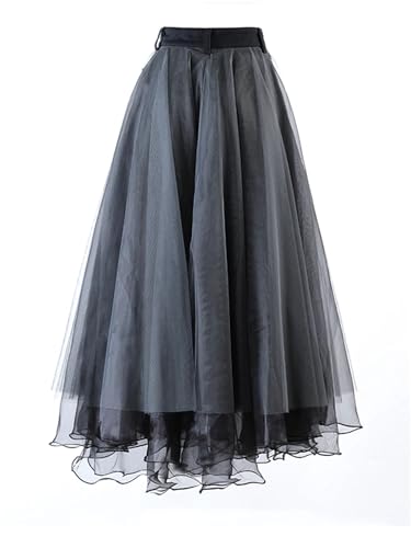 Womens High Waist A-Line Half-Body Skirt with Dark Denim and Mesh Layers Buckle Detail for A Loose2