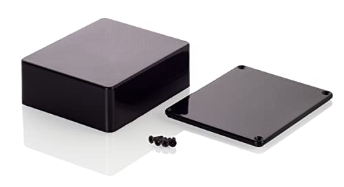 HeiGroup - MB3 ABS Kunststoffgehäuse mit Deckel, Mehrzweckgehäuse, Modulgehäuse, (LxBxH) 119 x 99 x 45 mm, mit Leiterplattenführung, Schwarz - Poliert